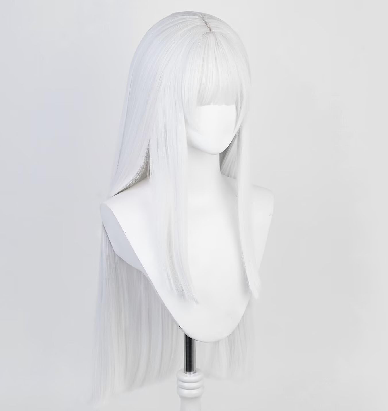 White 80cm 32 Inches Long Straight Women’s Cosplay Wig Middle Parted with Fla…