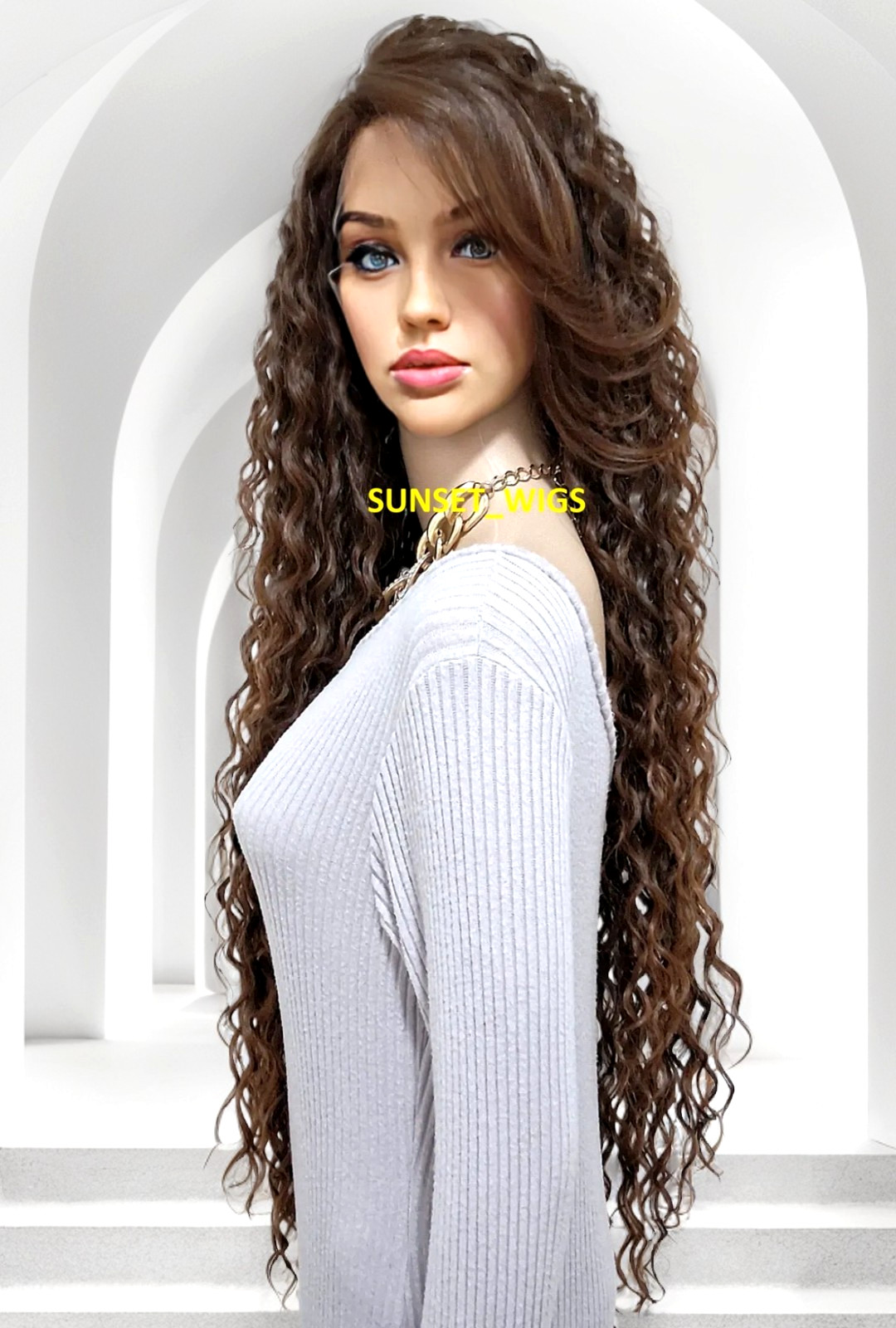 41″ LACE FRONT WIG EXTRA LONG CURLY LAYERED BROWN AUBURN MIX HEAT OK NEW