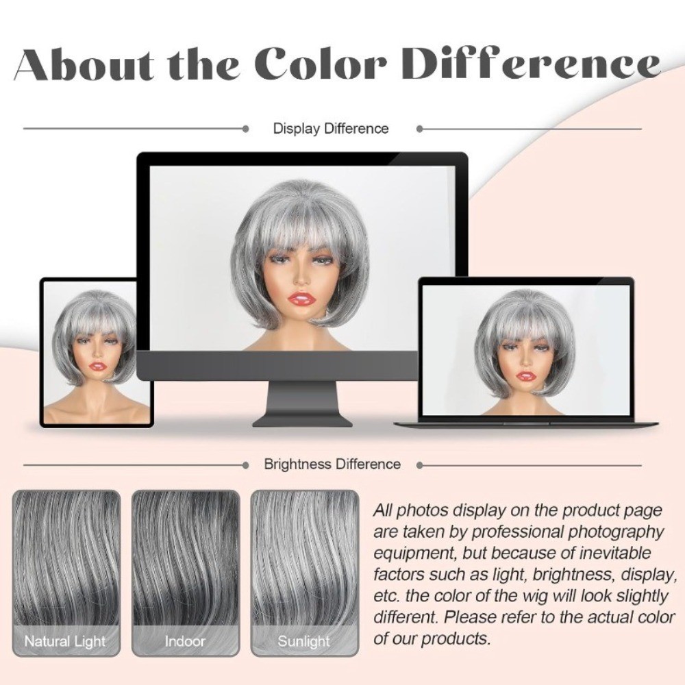 Womens Brown Wig Gray Layered Short Beanie Hairpiece Universal Grey Cosplay Wigs
