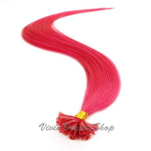 100 Fuchsia Pink Pre Bonded U Nail Glue Tip Fusion Keratin Human Hair Extensions