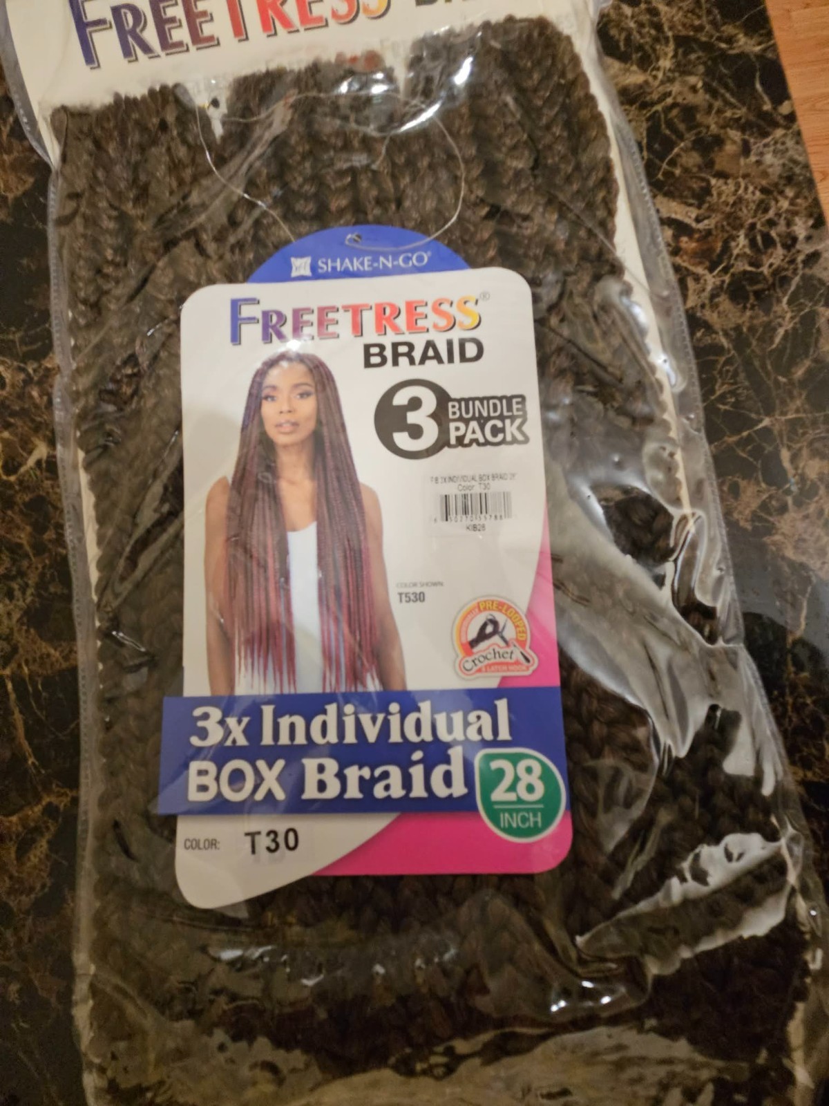 Freetress braid 3 bundle pack color T30 28 inch 1 pk shake-n-go