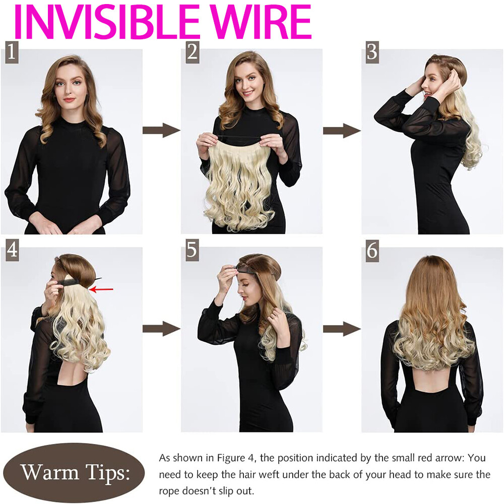 Wire Clip Hair Extensions Elastic Band Secret Headband Ring 100% Real Human Hair