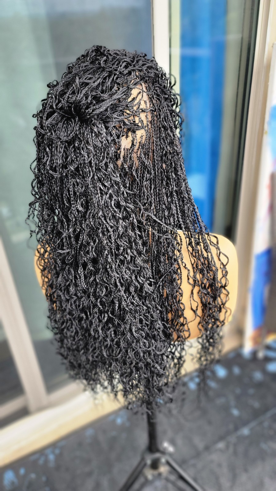 Braided Wig 22″ Micro Boho Braids Jet Black Full Lace Glueless Handmade Long NWT