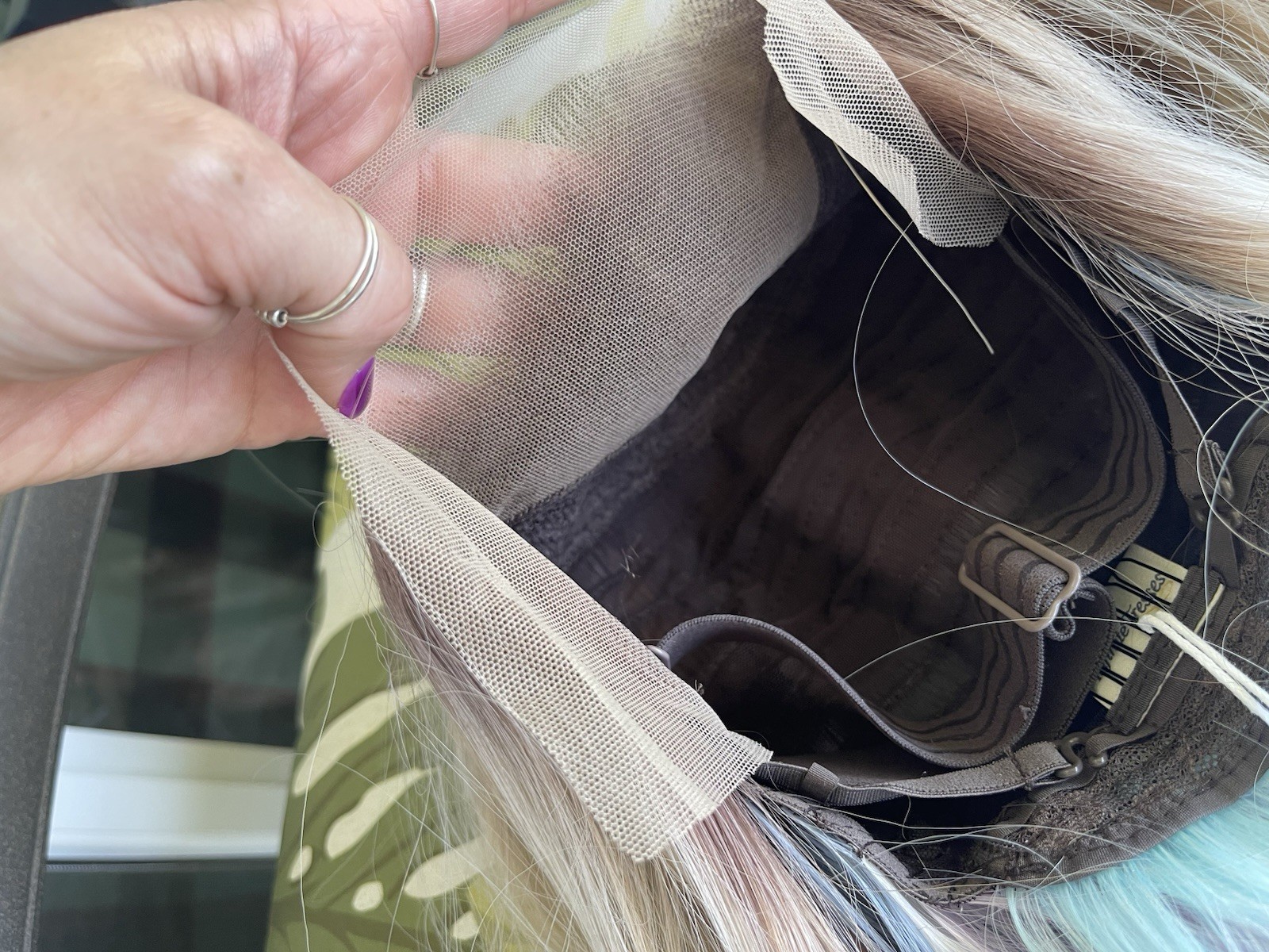 Blond with Mermaid Rainbow Colors Underneath Wig 20 Inches Long