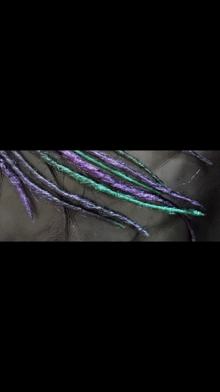 Dreadlock Braids 5 Strands Purple Black And Green Handmade Double Ended