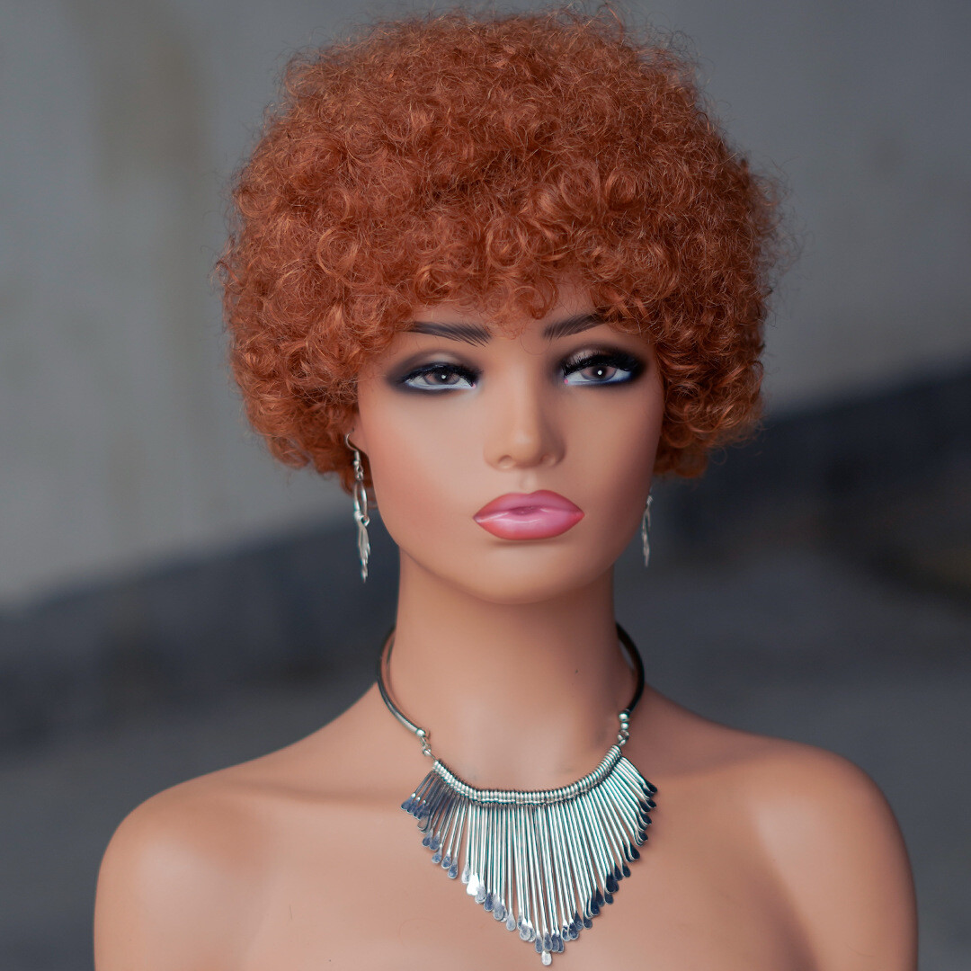 6″ Human Hair Wig Short Afro Kinky Curly Full Machine Made Wig for Black Women