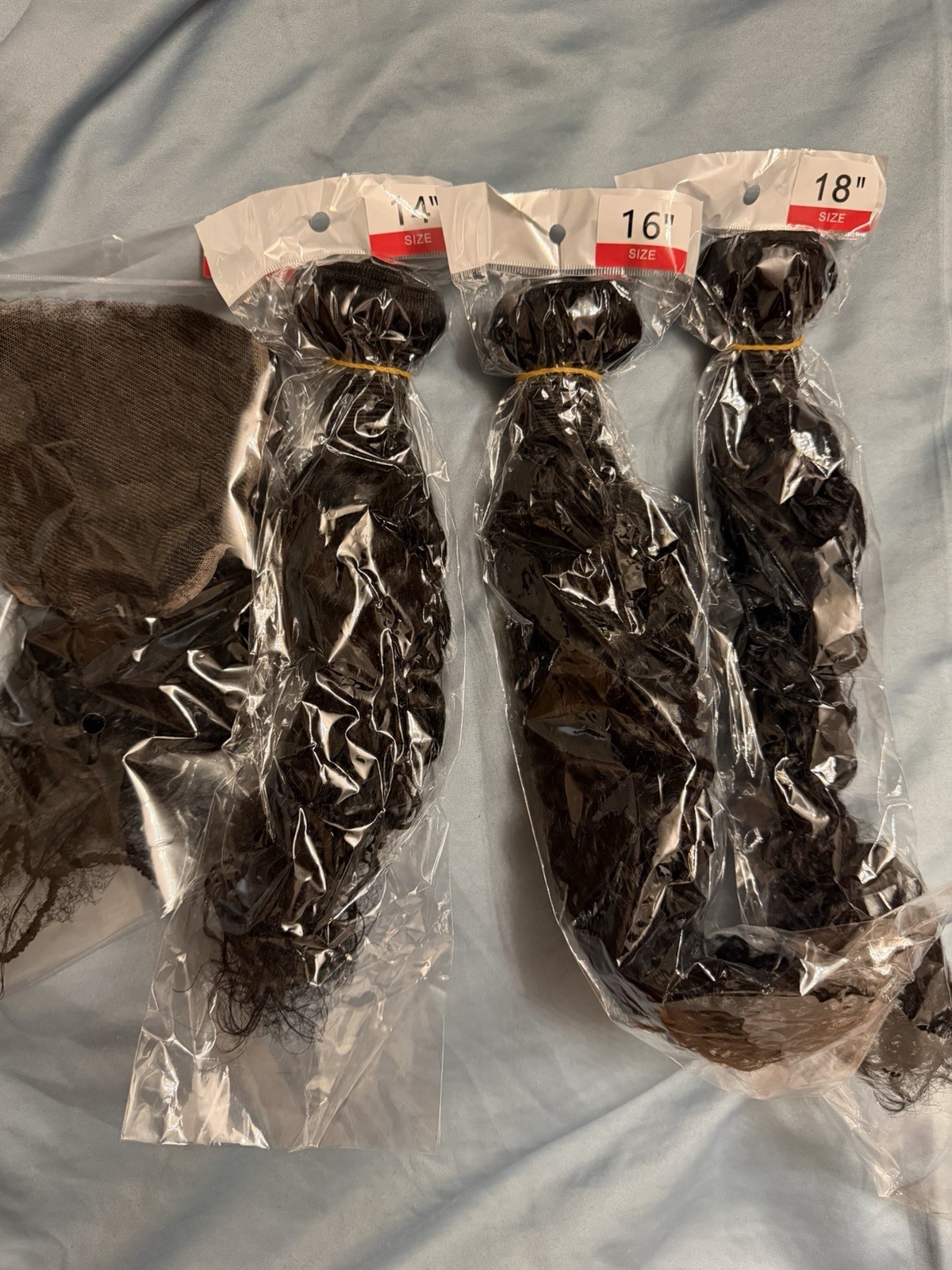 Curly Black Human Hair Weft Extensions Set 14 16 18 Inch Body Wave