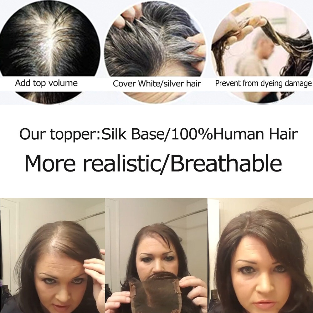 100% Russian Virgin Human Hair Topper Clip In Hairpiece Women Topper Silk Base