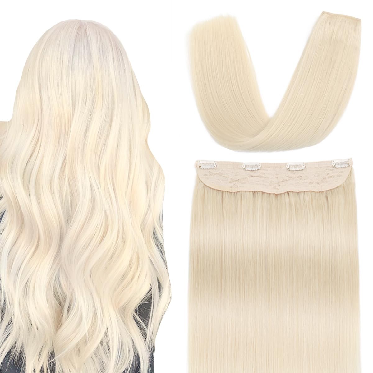 Surnel Wire Hair Extensions Real Human Hair 20Inch 80G Platinum Blonde