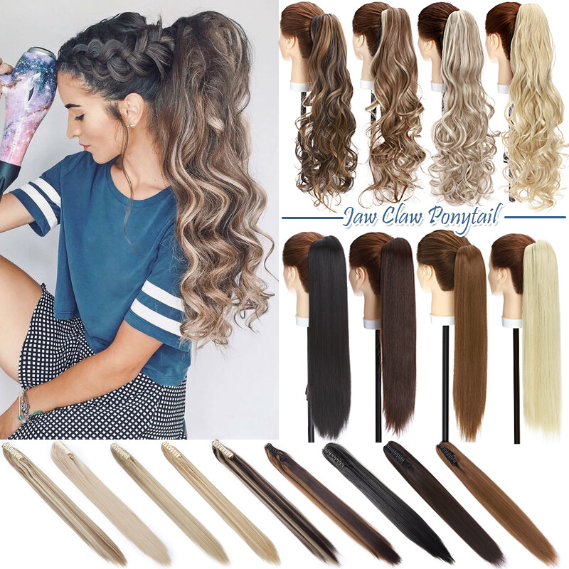 Real Ponytail Claw Clip In Hair Extensions Pony Tail As Human Wavy Hairpieces US
