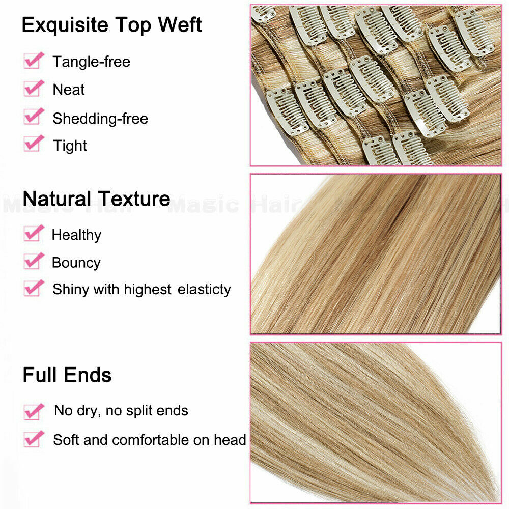 Clip In On Human Hair Extensions Double Weft Weaving Remy Indian Thick Clip Hair