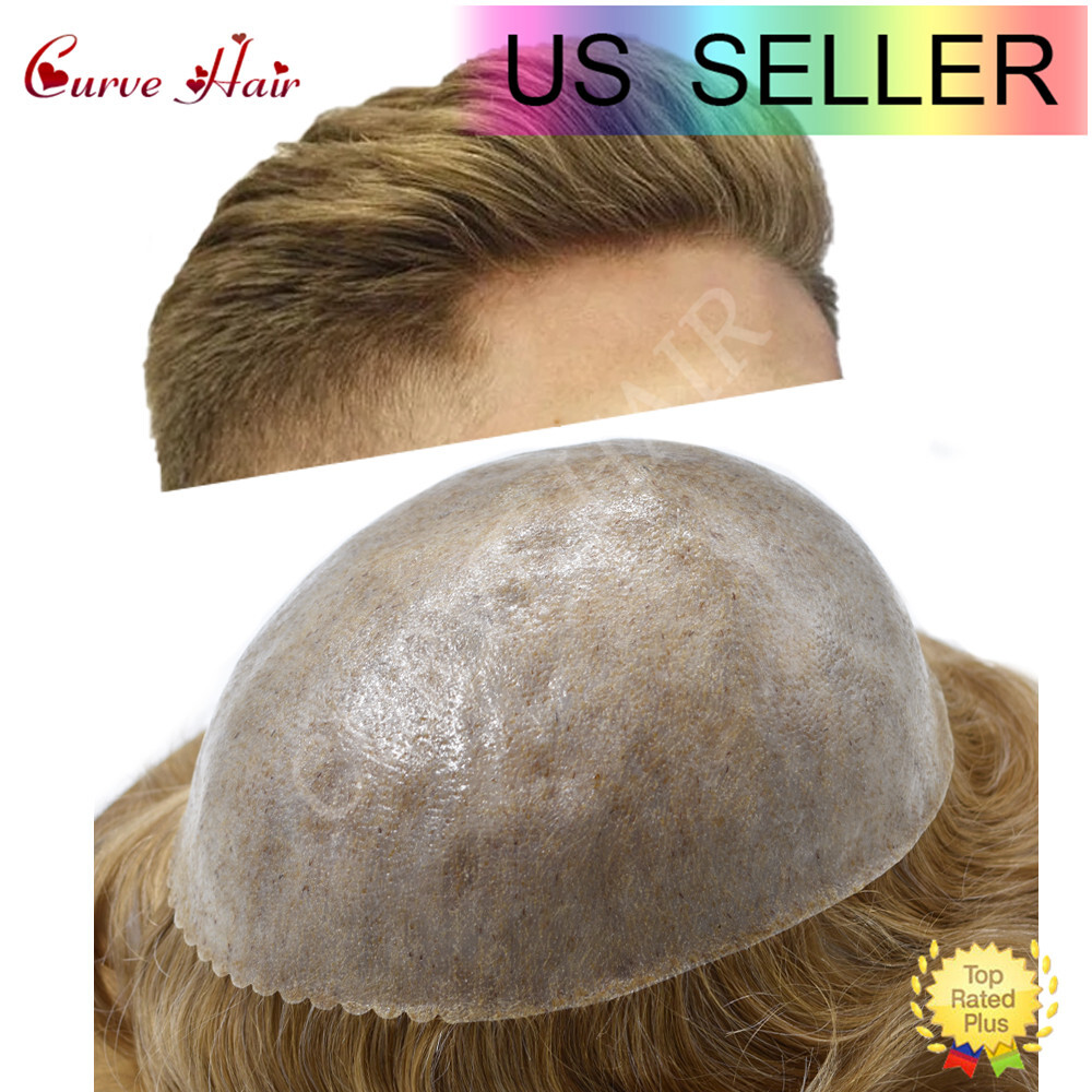 50+ Color Men Toupee Hair Replacement System Full Poly Thin Skin Human HairPiece