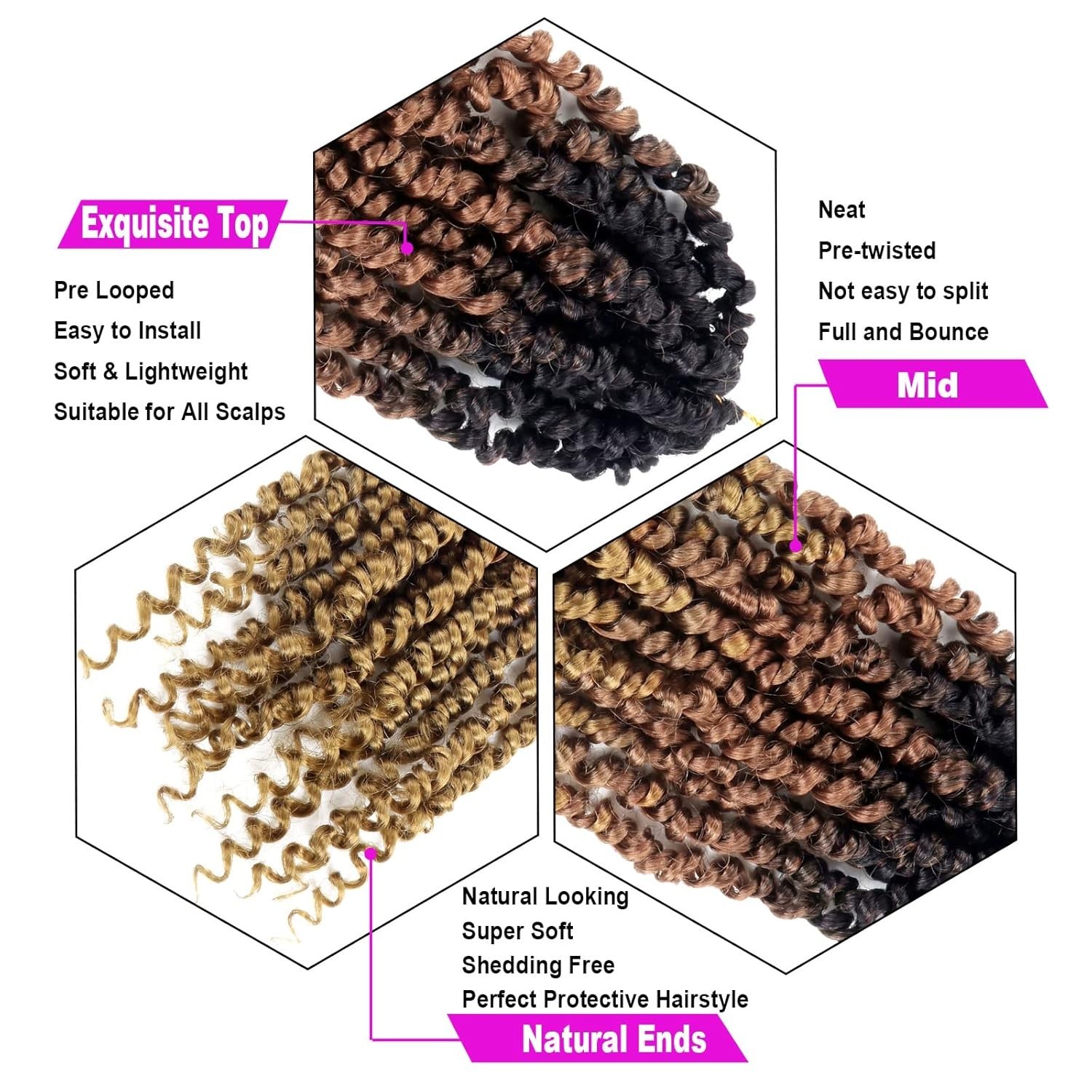 8-24″ Passion Twist Crochet Braid Pre-Looped Twist Bohemian Braid Hair Extension