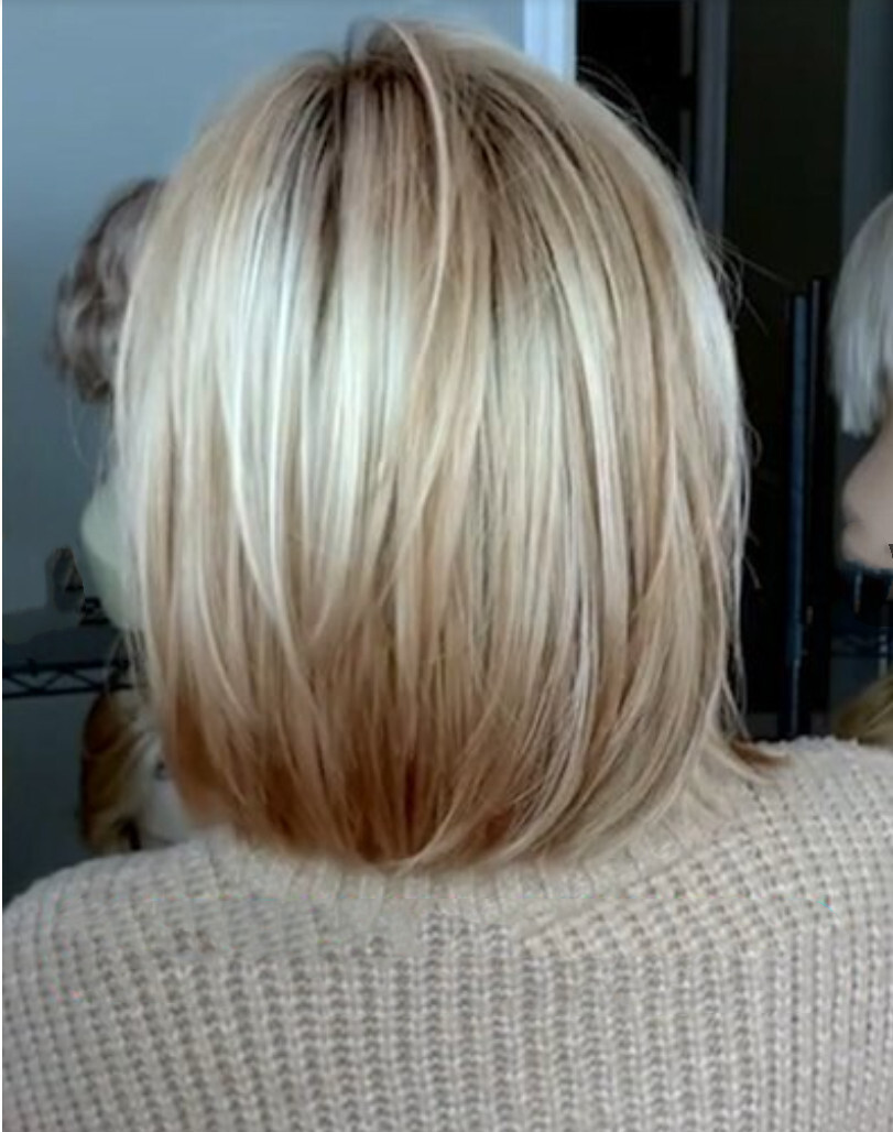 Short Bob Blonde Wigs Ash Blonde Wigs with Bangs Brown Roots for Women Daily