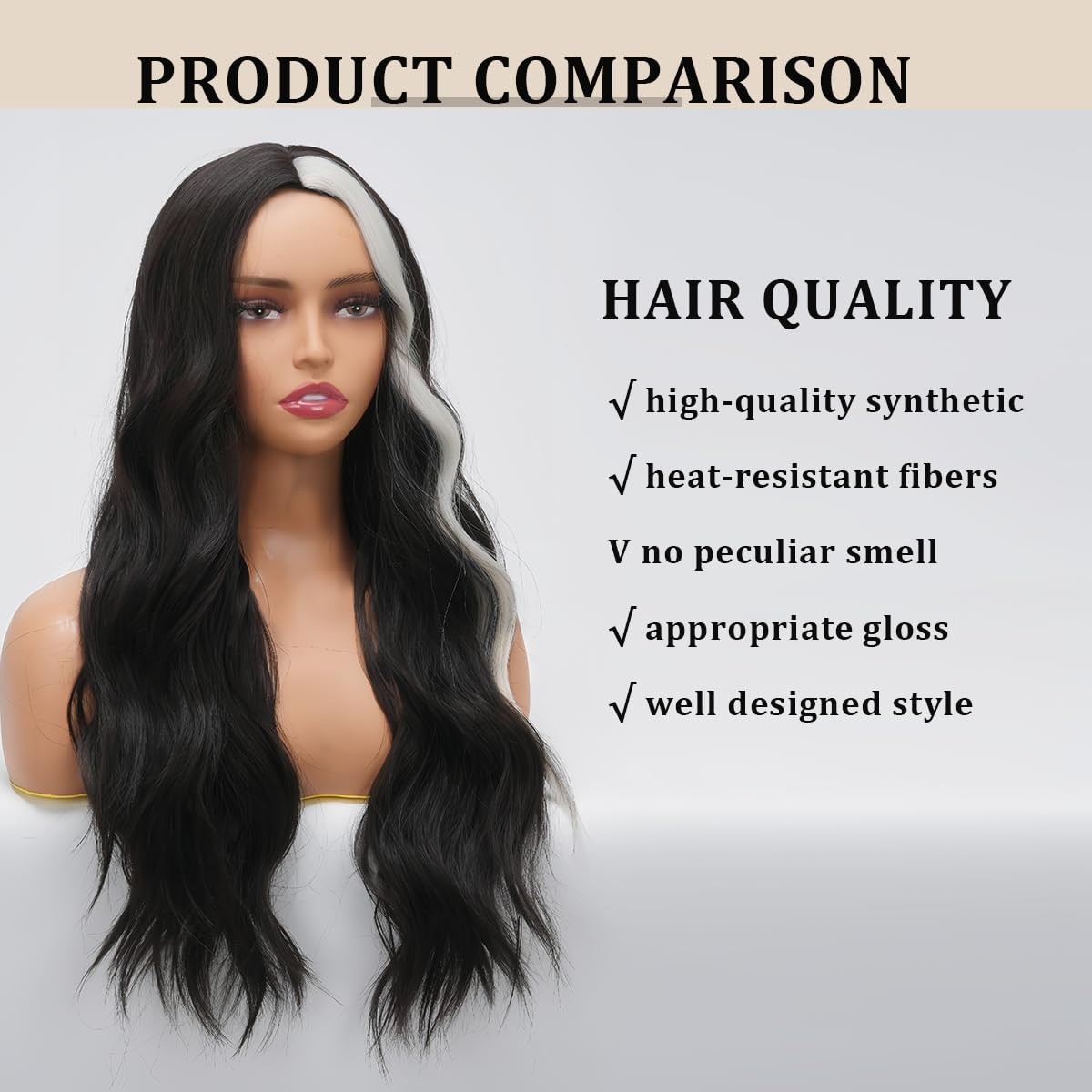 Long Wavy Black White Wigs for Women 26 Inch Middle Part Curly Wavy Wig Natur…