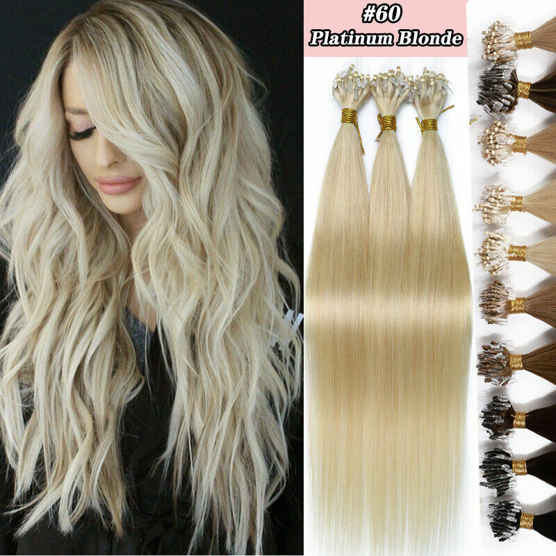 Micro Ring Loop Hair Extensions Real Human Hair Silicone Micro Beads Links Hair