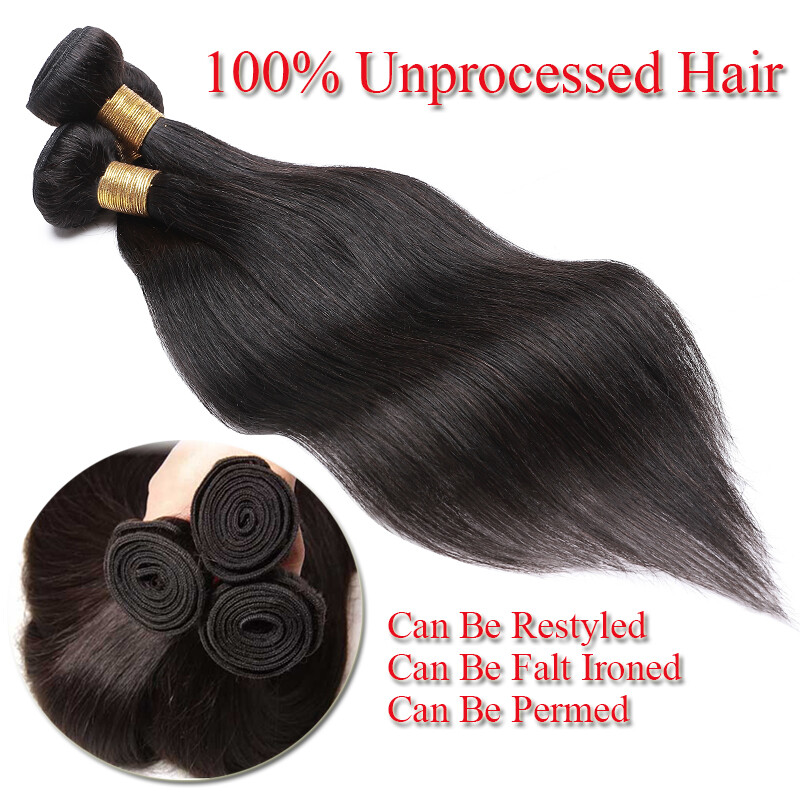 Straight 4*4 Lace Closure with 3 Bundles Weave Weft Virgin Human Hair Extensions