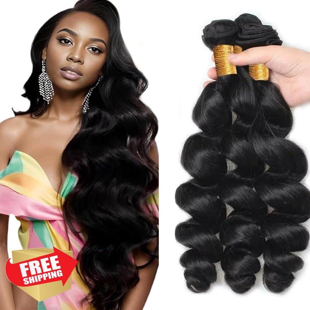 Weeybay Loose Wave Hair Bundles 22 24 26 Inch 1B Black