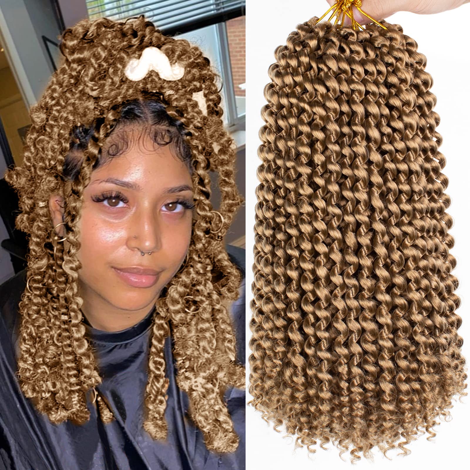 Leeven 12″ Blonde Short Water Wave Passion Twist Crochet Braiding Hair 7 Packs