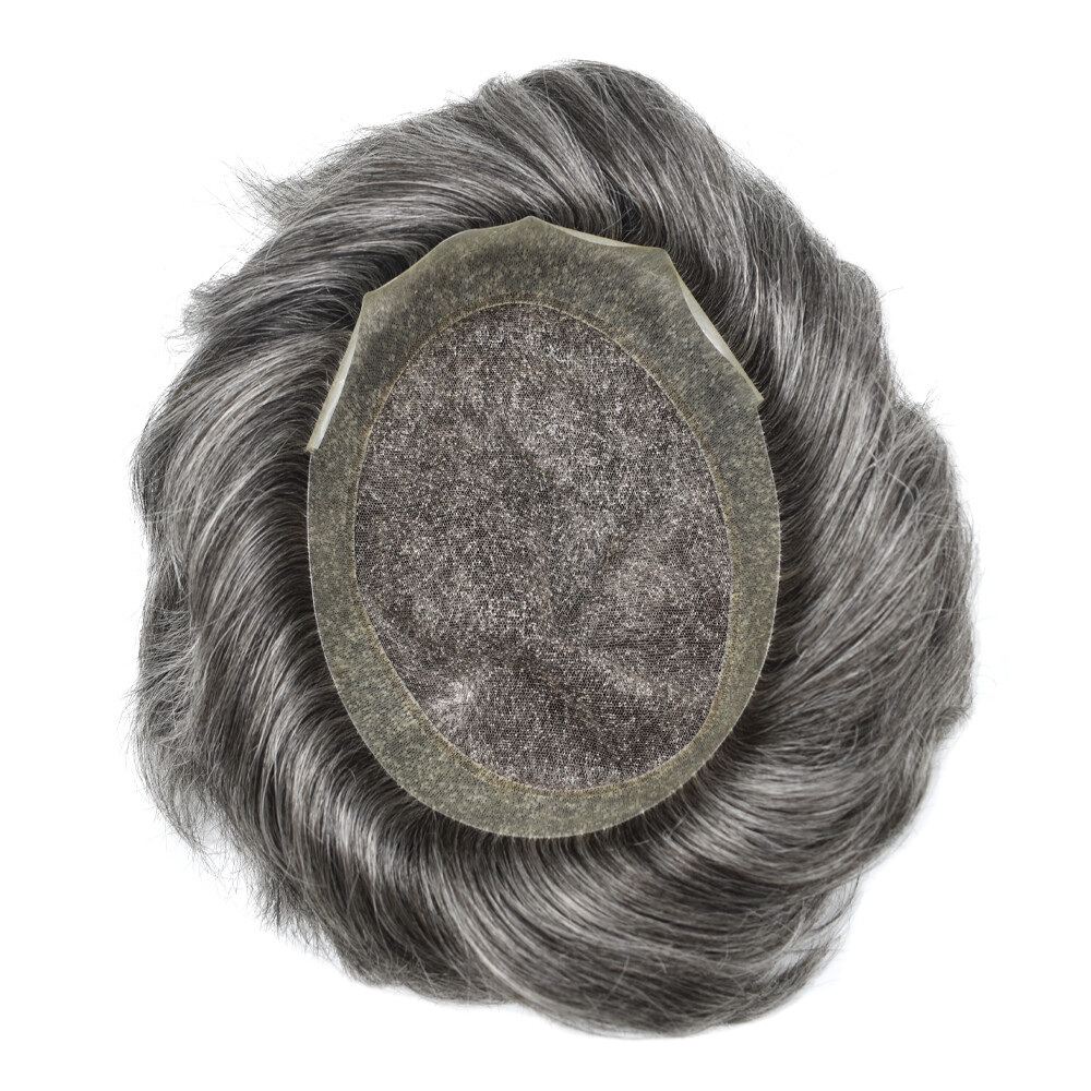 Mens Toupee Hairpiece French Lace Hair System Units Poly Skin Around Wig for Men