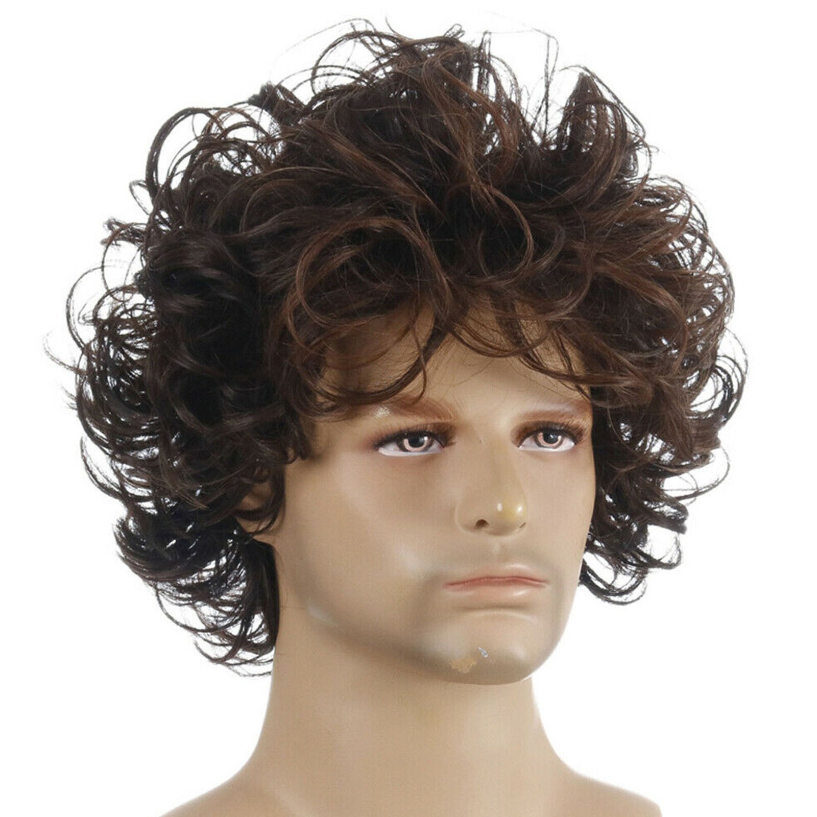 Mens Black Brown Short Wigs Natural Curly Fashion Hair Cosplay Party Show Wig US