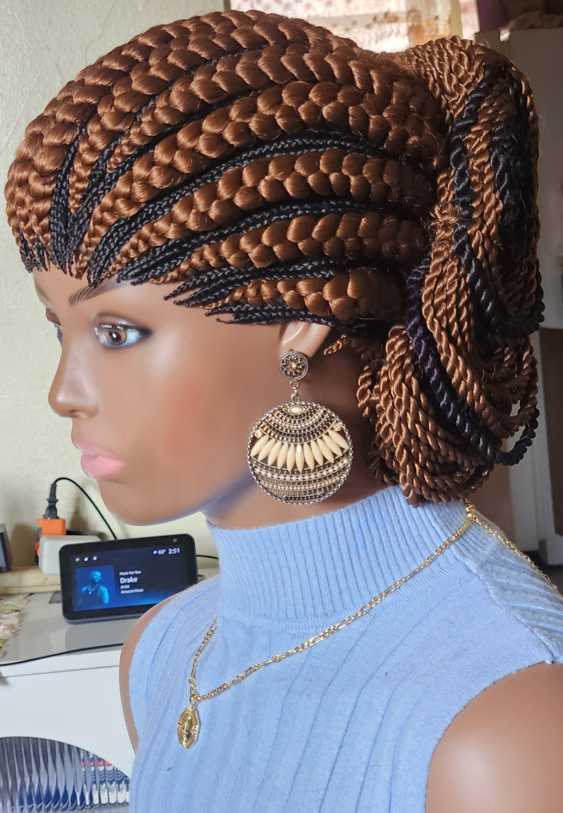 handmade braided cornrows wig pony Elephant Dark brown/1B