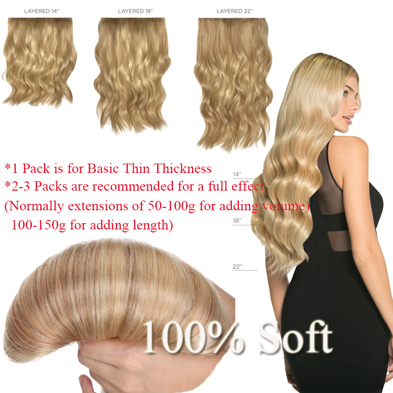 Thick One Piece Clip In 100% Remy Human Hair Extensions 3/4 Full Head Weft Ombre