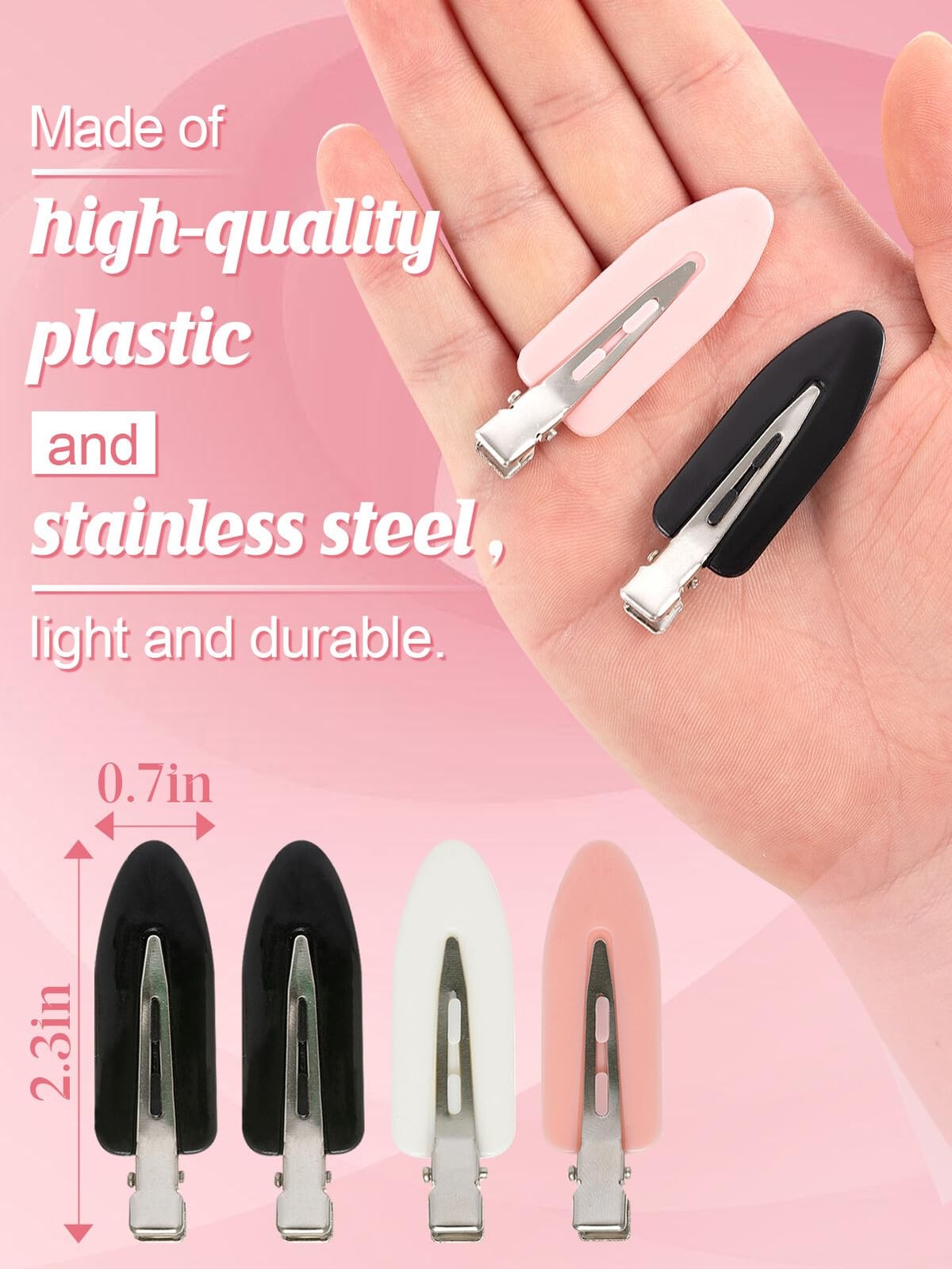 MADHOLLY 8Pcs No Bend Crease Hair 8 Count (Pack of 1), Black, White, Pink