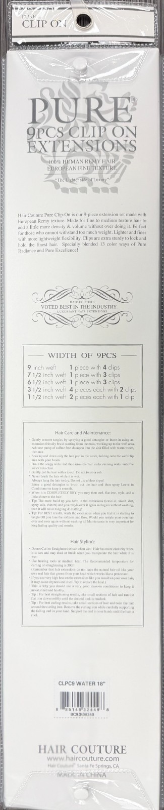Hair Couture Pure Human Remy Hair 18″ Clip-On Extensions Water Wave 9pcs #6/619
