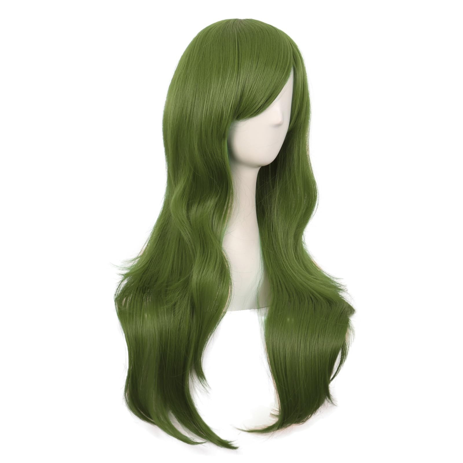 MapofBeauty 28 Inch/70 cm Women Side Bangs Long Curly 21.5 Inch, Olive Green
