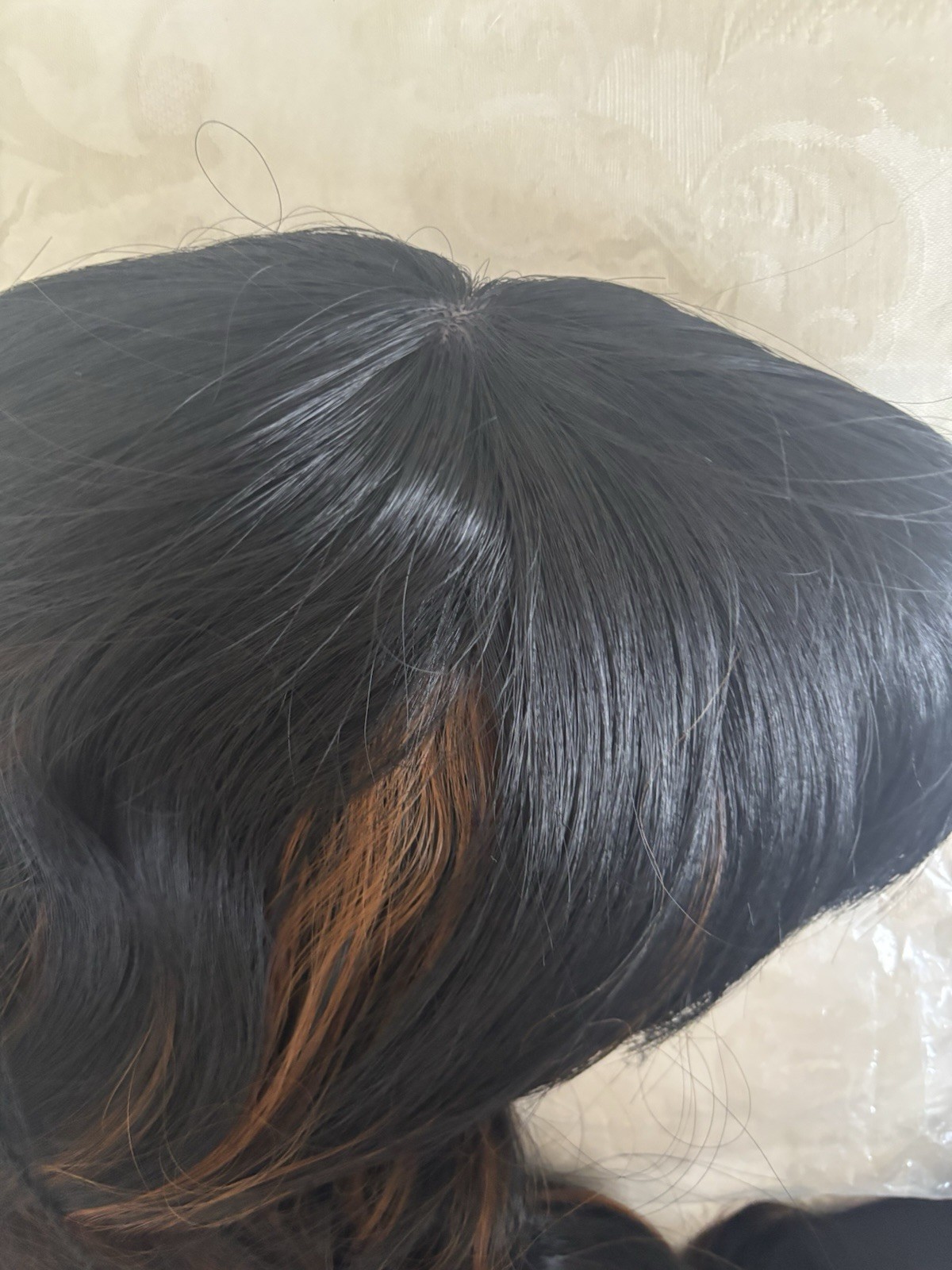 NWOT Human Hair Wavy Wig Black W/Brown Highlights SOFT Lace Front 15”