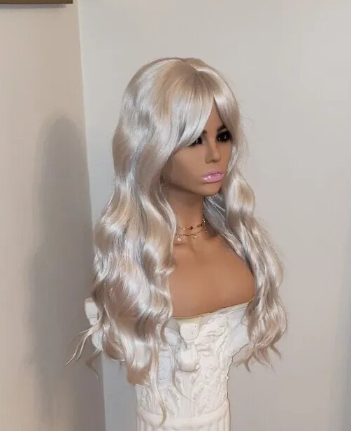 Princess Platinum Wig – Long Wavy Silver Blonde Human Hair Synthetic Hair Blend