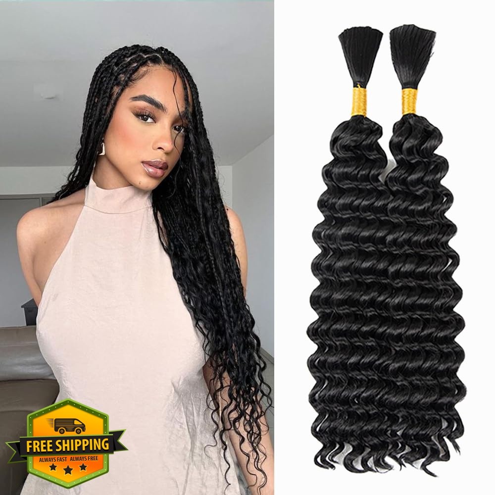 MOCCWOM Deep Wave Braiding Hair 20 Inch 2 Bundles #1B