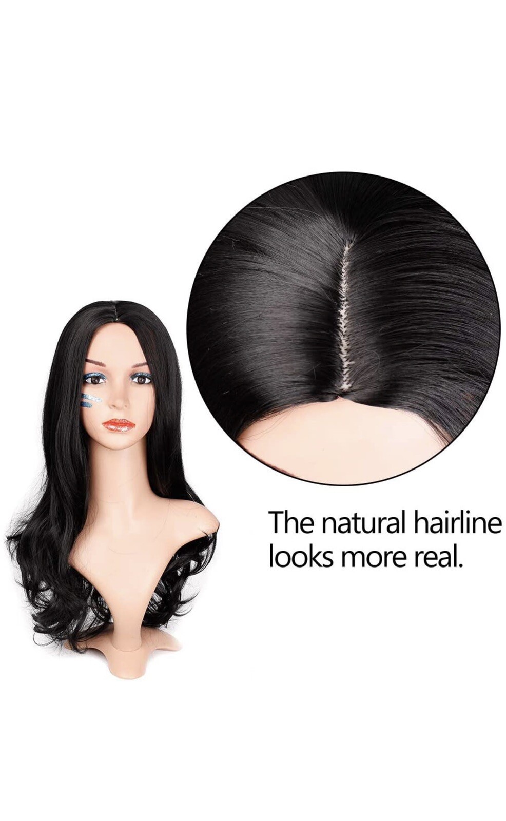 AISI QUEENS Long Black Wavy Wigs for Women Middle Part Curly Black Wig Natural