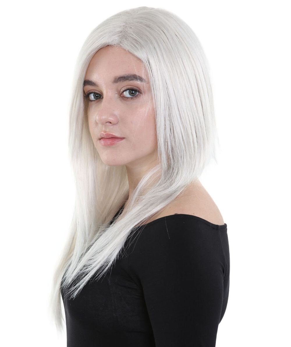 Womens Long Grey Wig, Dolly Fancy Wig, Premium Breathable Capless Cap.