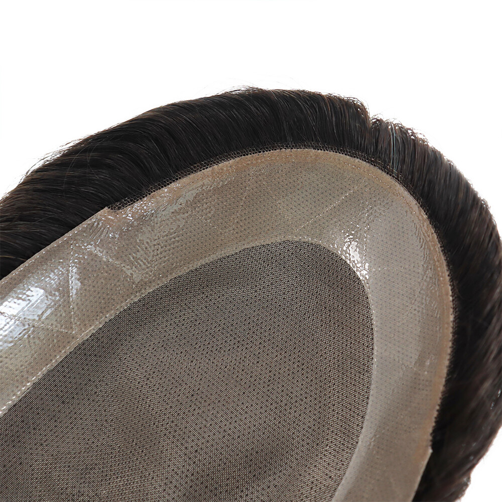 Mens Human Hair Replacement System Durable Hairpiece Fine Mono Poly Skin Toupee