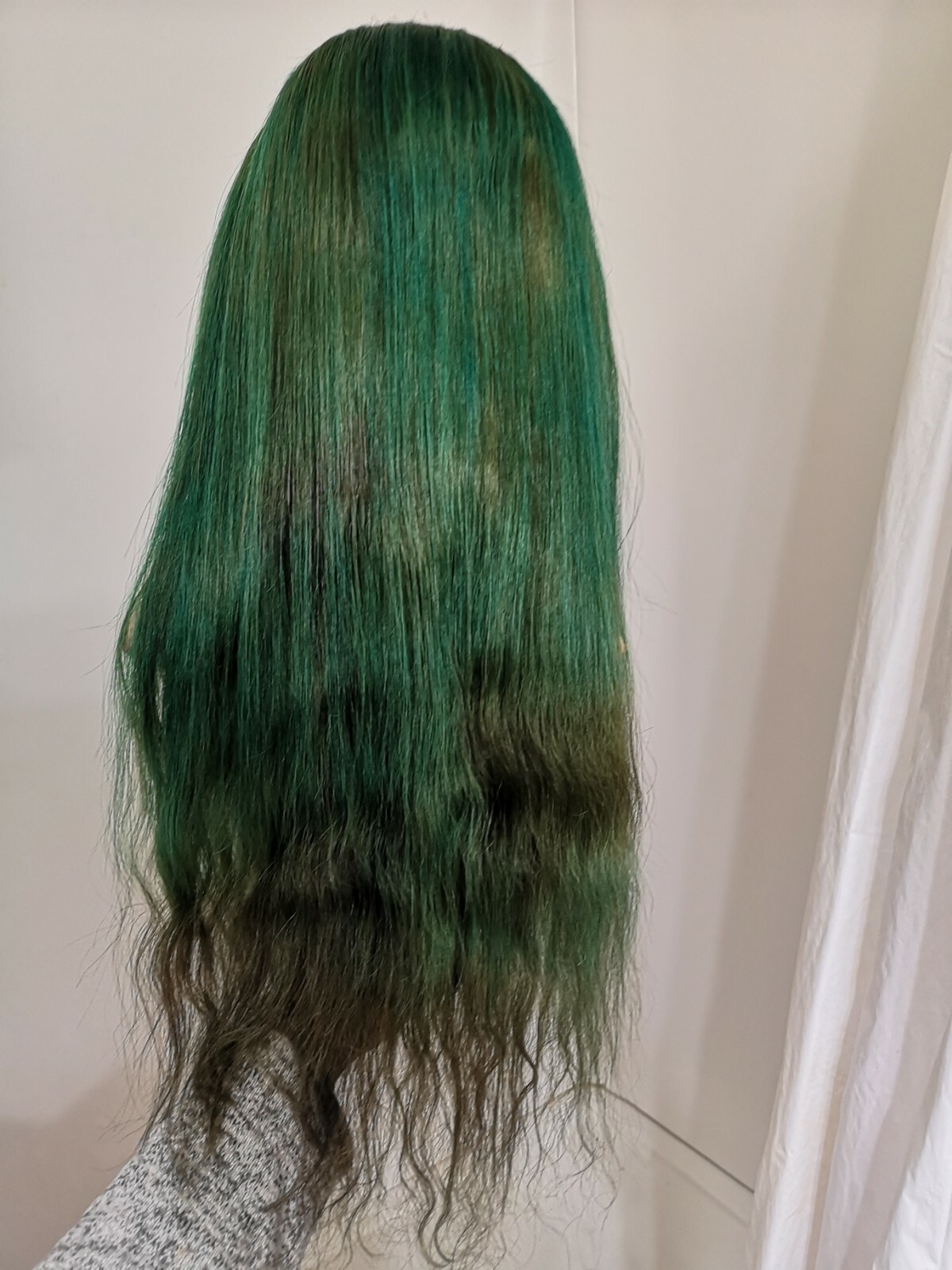 Custom High Quality 24” Soft Silk Green Brown Human Hair Front Lace Wig