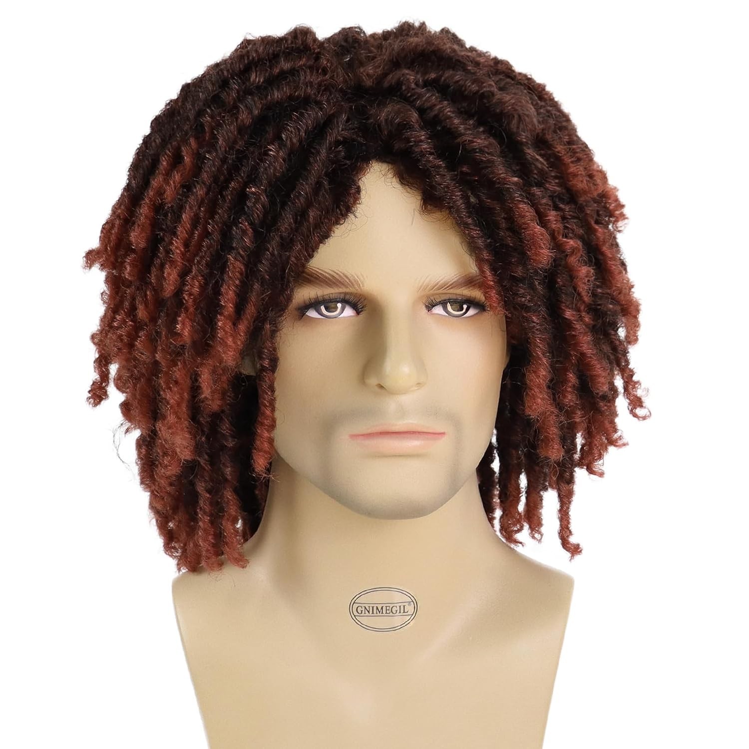 GNIMEGIL Short Fake Dreads Wigs for Men Dreadlock Wig Ombre Auburn Crochet Twist