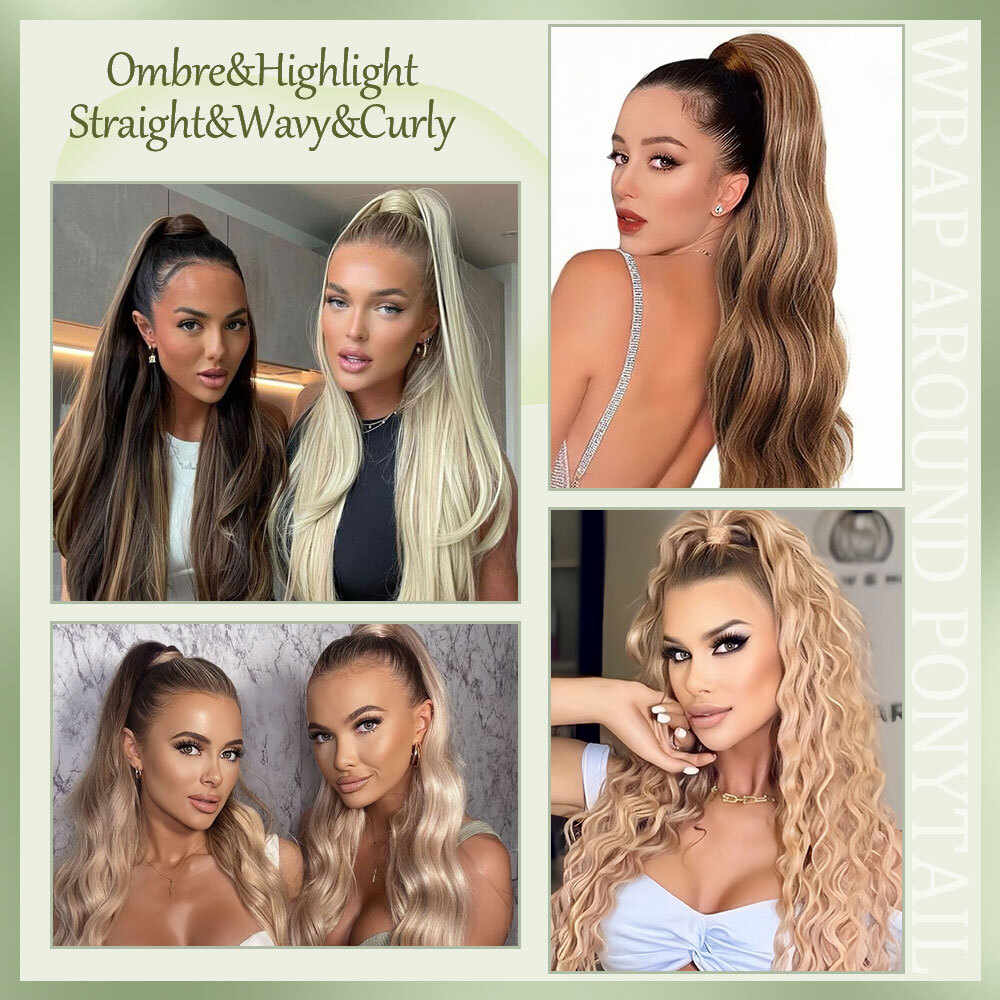 Long/Short Wrap Around Ponytail 100% Natural Clip in Pony Tail Hair Extensions
