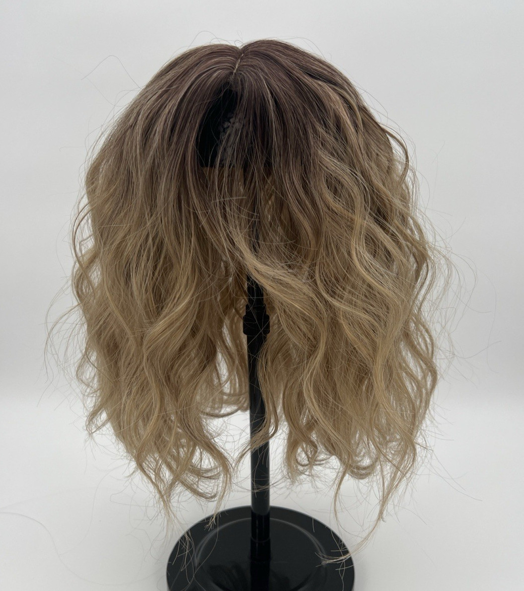 Ombre Brown Blonde w/ Dark Roots 12in Women Premium Hair Topper