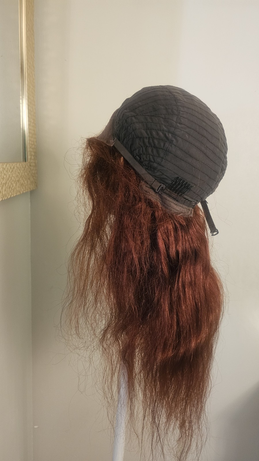 High-Quality Regular Top 24″ Copper Red Wavy 150% Virgin Human Hair Lace Wig