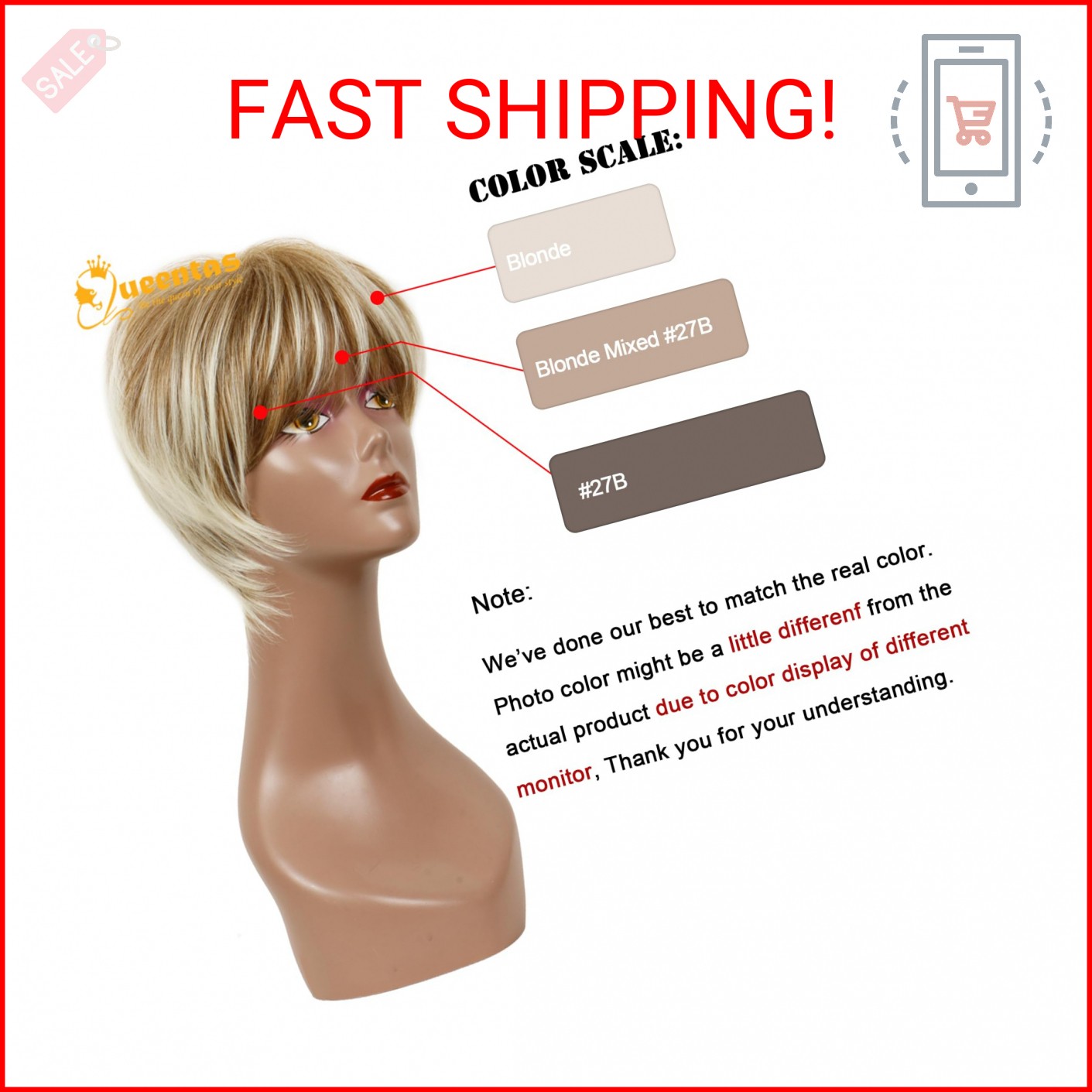 QUEENTAS Pixie Layered Short Blonde Wigs for White Women Black Women Synthetic H