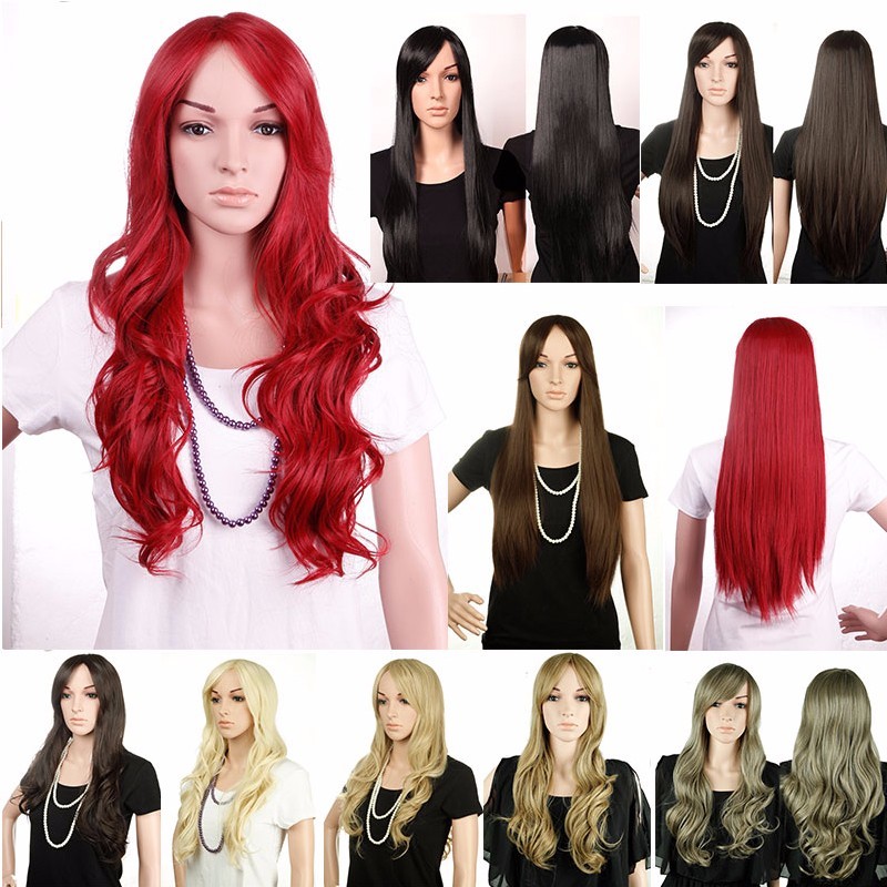 Real Deluxe Curly Wavy Long Hair Full Wig Ombre Blonde Brown Cosplay Party Wig s