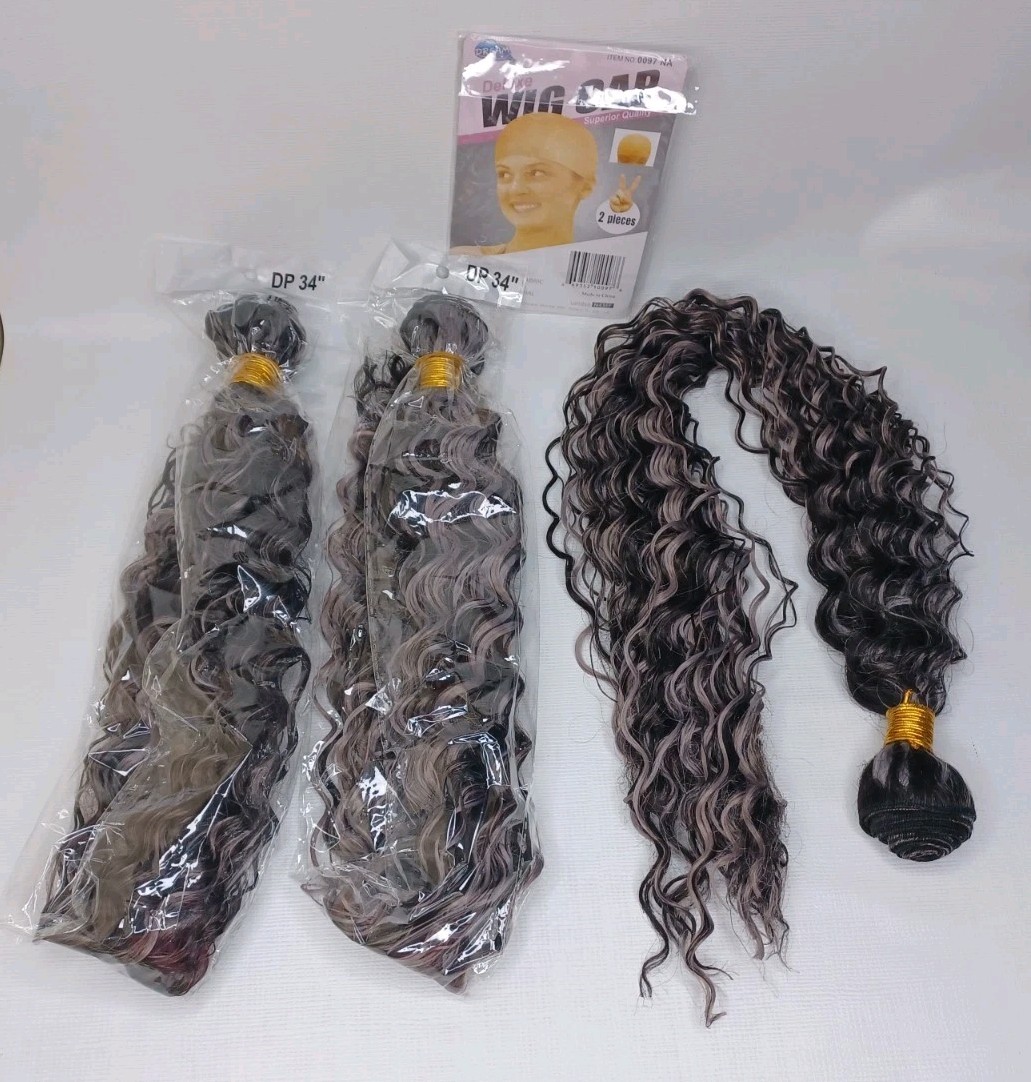 3 Bundles 34″ Hair Extensions Body Wave Black & Grey