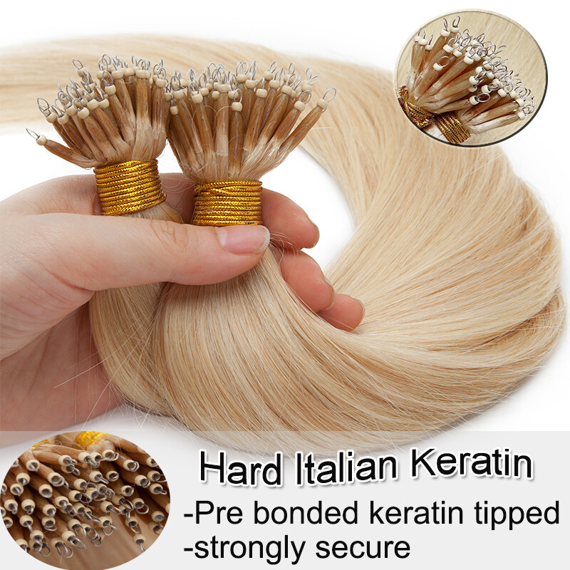 Nano Ring Tip Real Human Hair Extensions Micro Loop Links Beads Bonded Strands