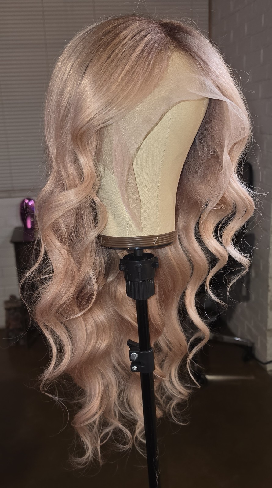 30″ Custom-colored 100% Human Hair Lace Front Wig – Pink Champagne