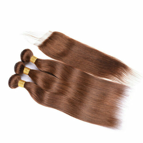 12A BRAZILIAN HUMAN HAIR WEFT 3/4/5BUNDLES+LACE Top Closure=Full Head COLOUR 4##
