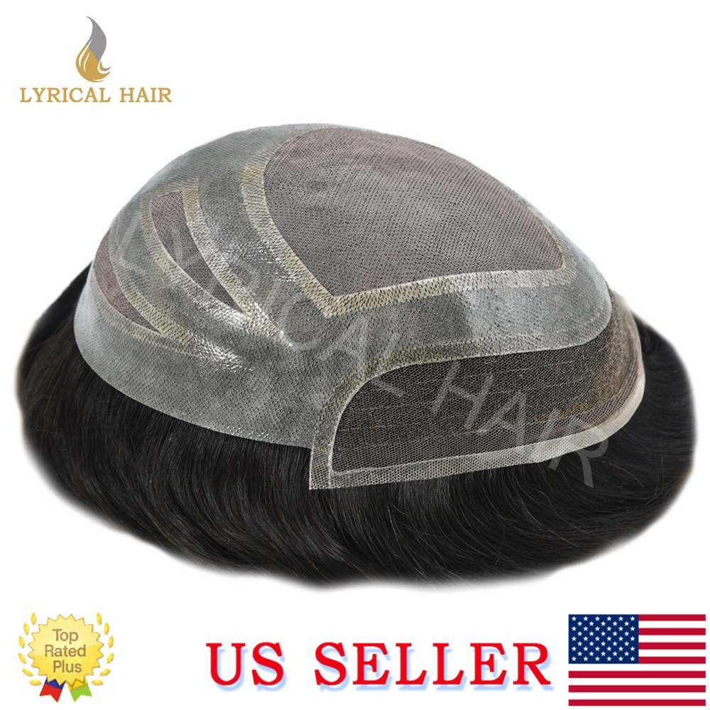 Lace Front Mens Toupee Human Hair Replacement Fine Mono Hairpiece Skin PU System