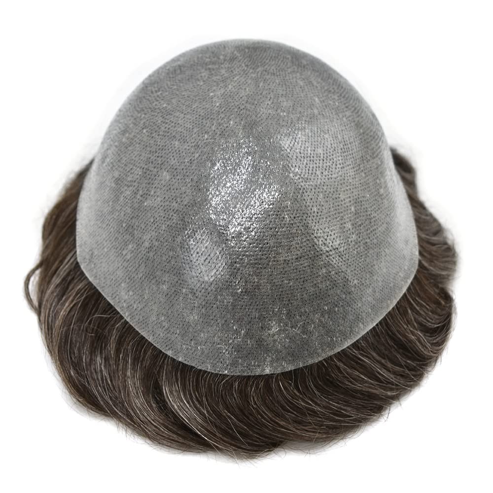 Mens Toupee HumanHairSystem AllTransparent Skin Replacement Durable PuHairpiece