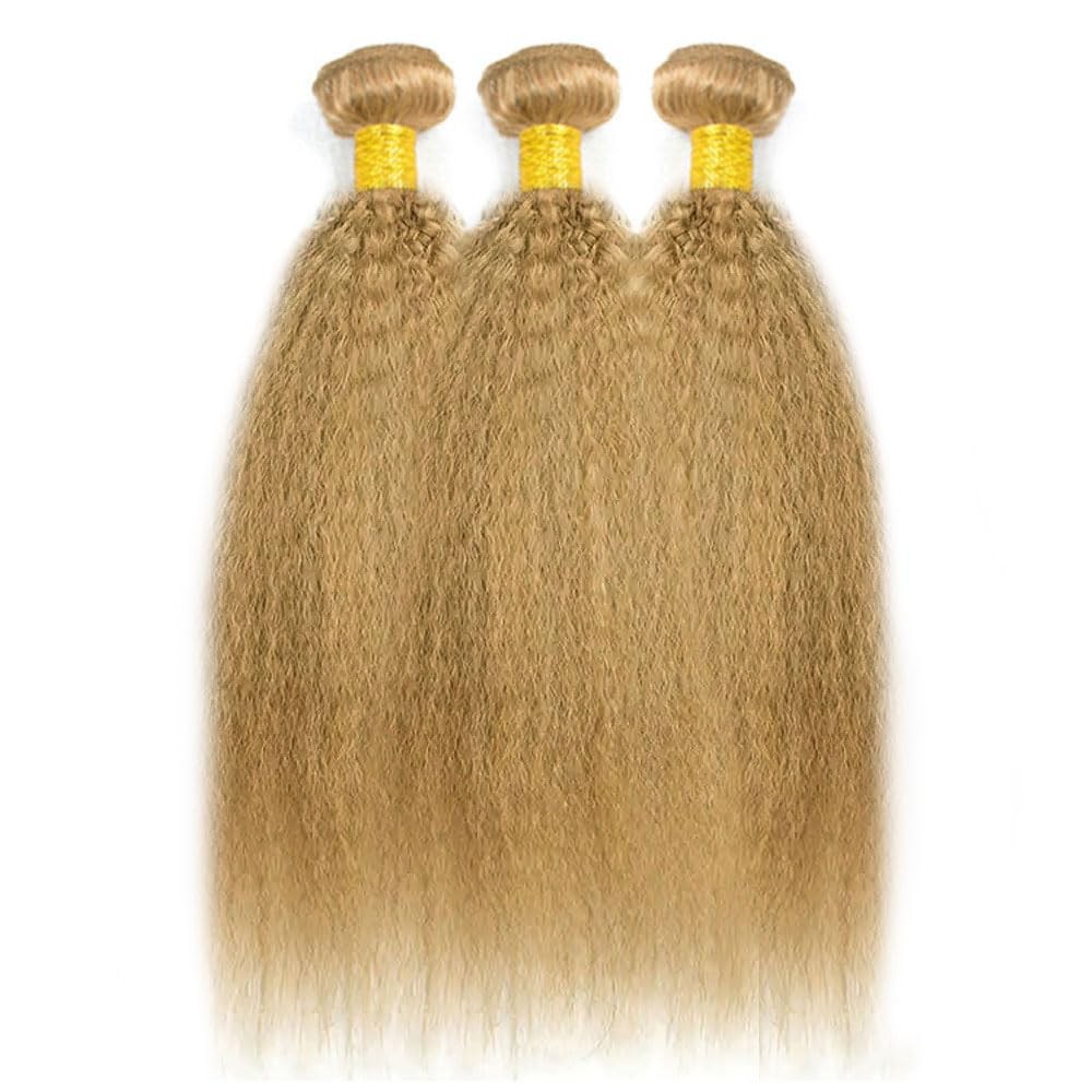 Raivide 32 32 32 Inch Color 27 Bundle Honey Blonde Kinky Straight Human Hair